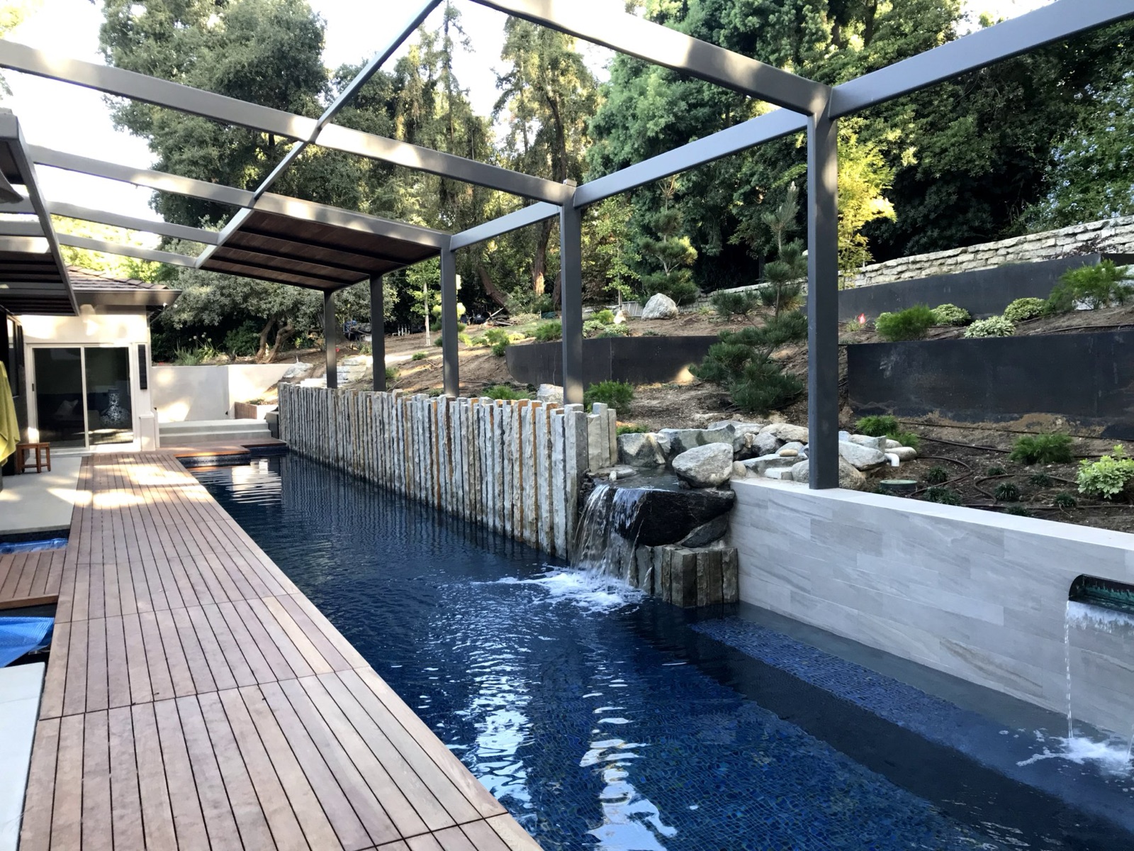 Tropical hardwood decking in full sun exposure