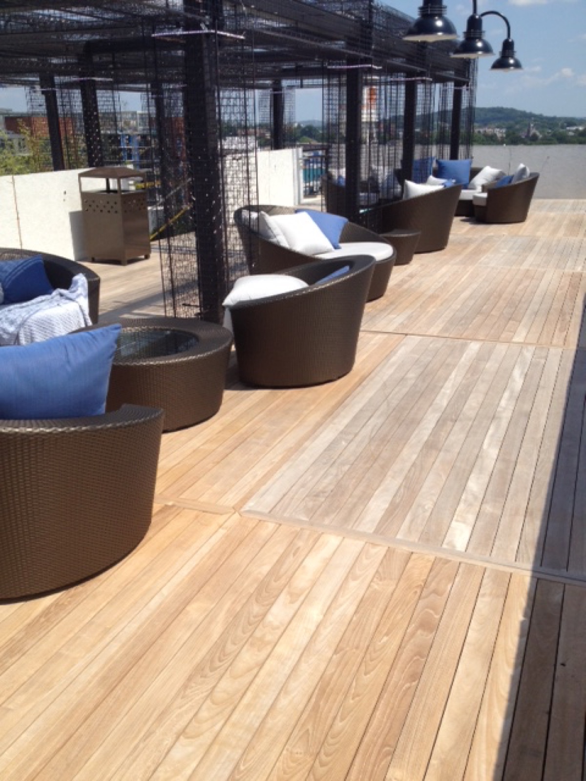 Tropical hardwood decking on a commercial rooftop terrace