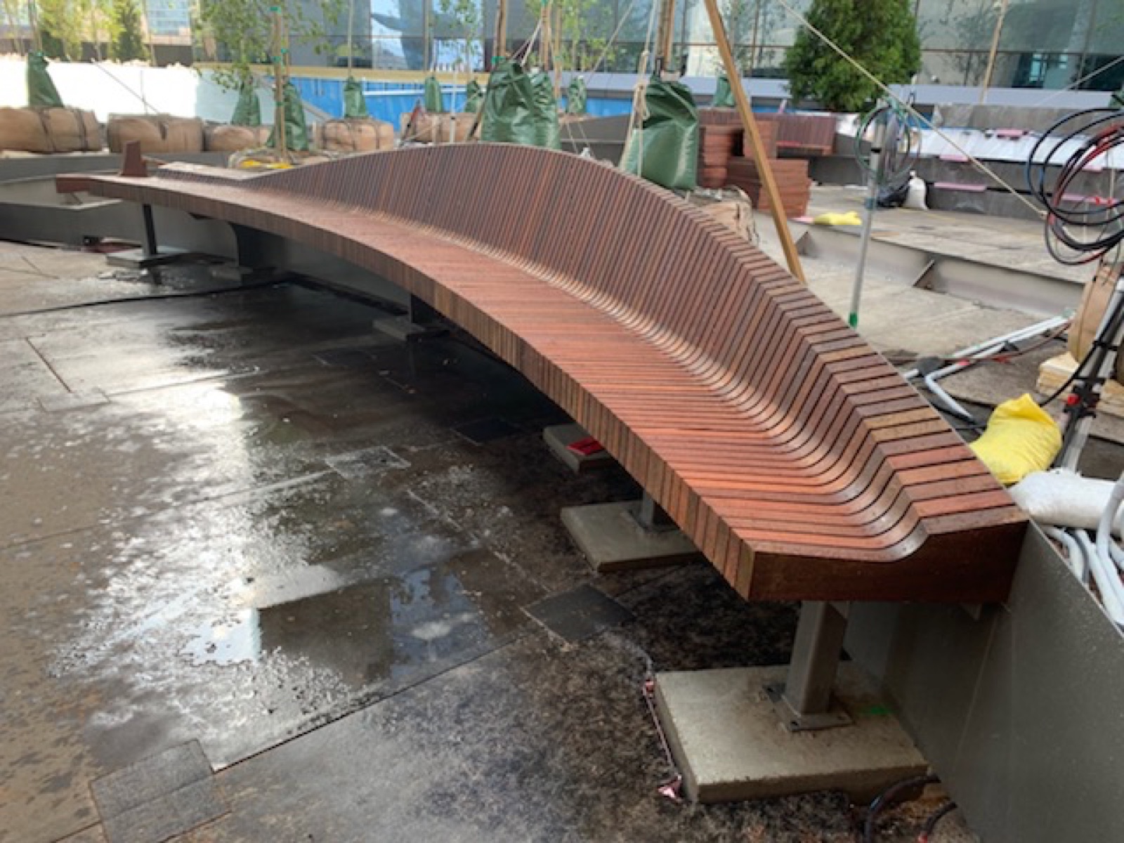 Tropical hardwood installed on a public commercial site