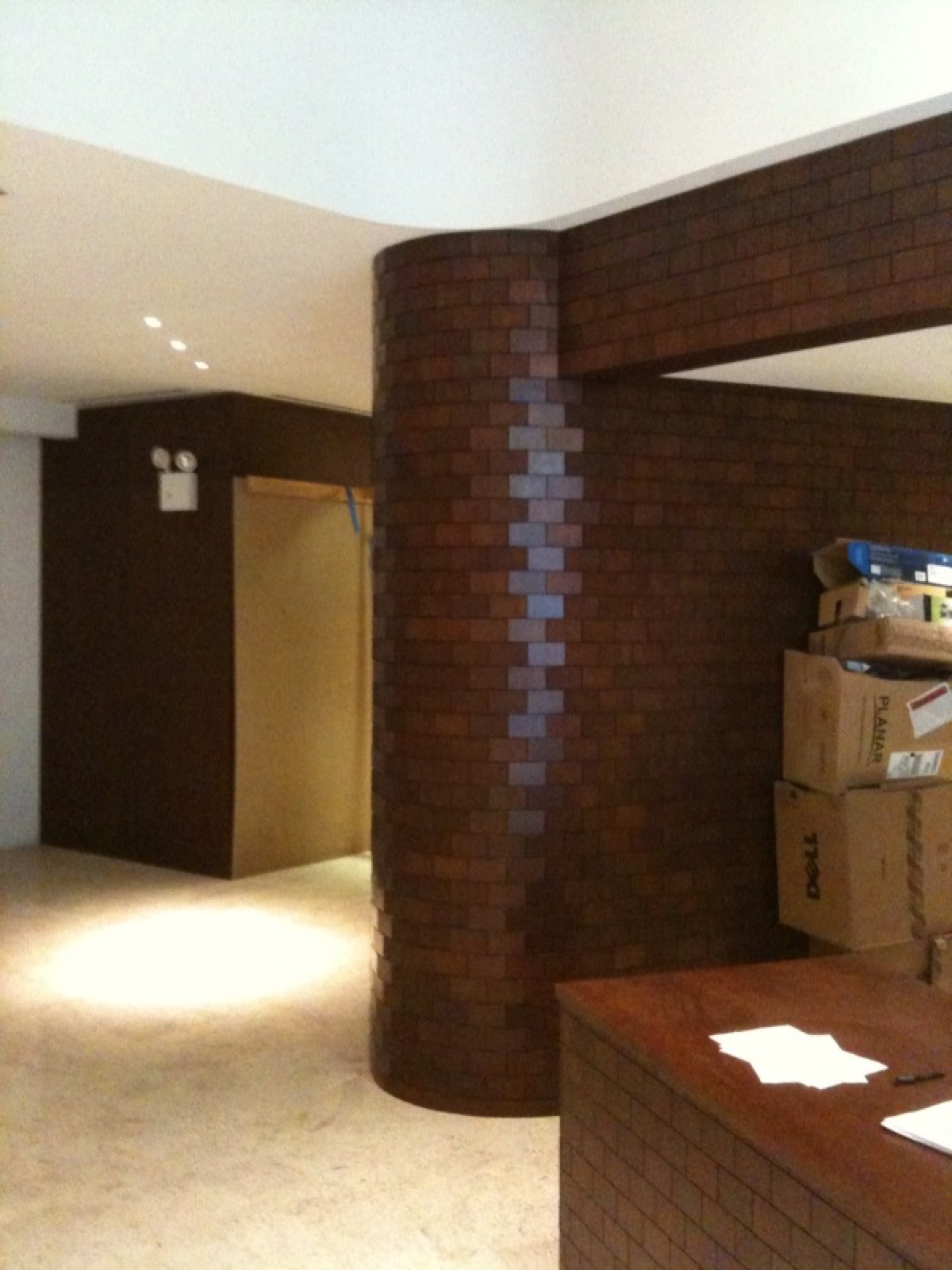 Tropical hardwood laid in a curved, radiused pattern