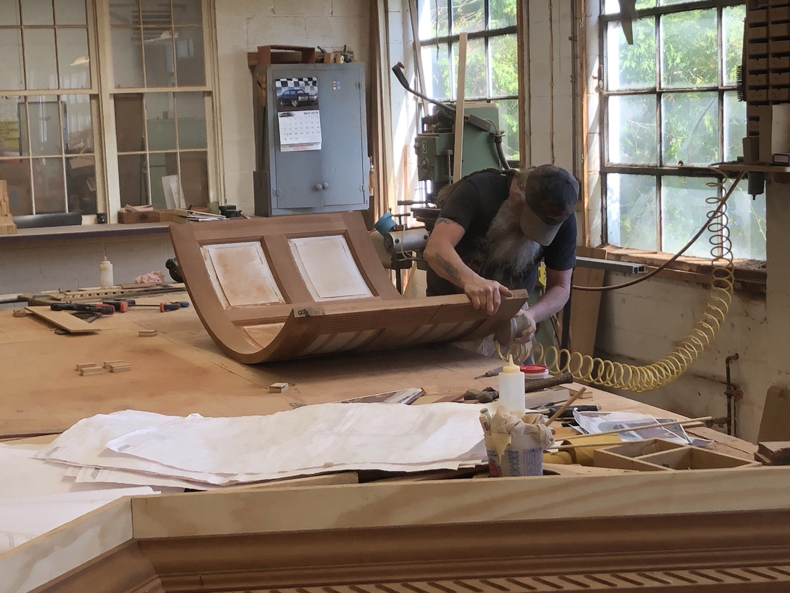 Radius wood panels fabricated in the mill shop