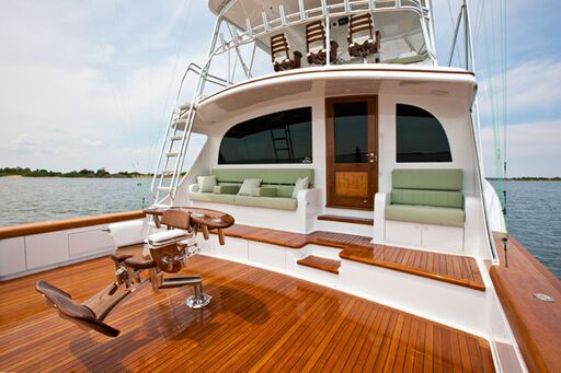 Teak decking on a marine vessel demonstrating teak's exceptional performance in saltwater environments — supplied by Camden Zacker