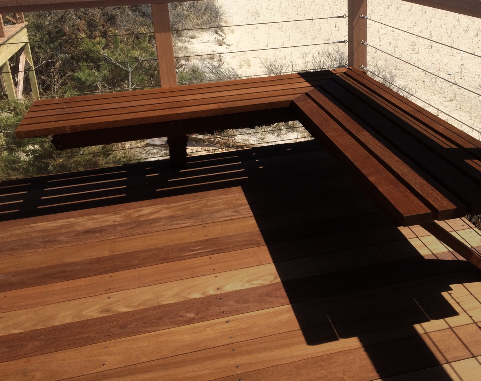 Tropical hardwood deck boards on a residential installation