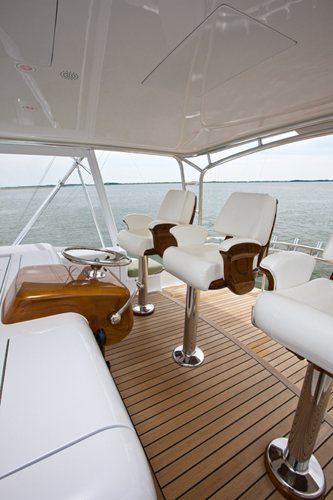 A flybridge sole, the same width call carried onto a second surface