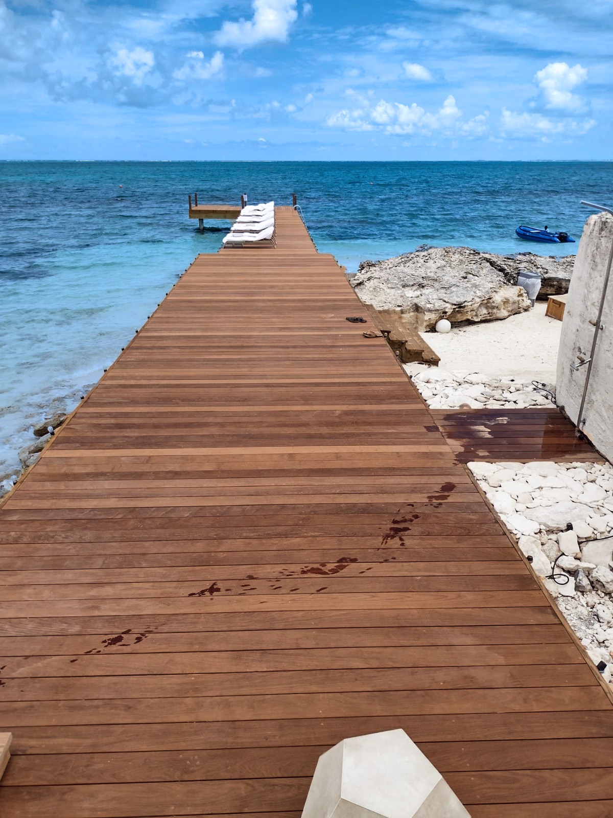 Tropical hardwood dock deck in a saltwater setting